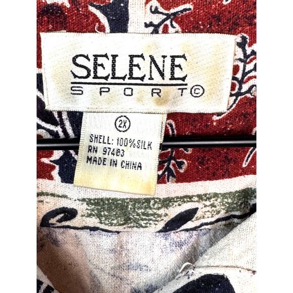 VINTAGE‎ 100% Silk Blouse Size 2X Floral Corrage Hawaiian Summer Beach Vacation - Picture 4 of 10